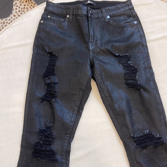 For All Mankind black coated distressed straight leg jeans - Picture 2 of 5